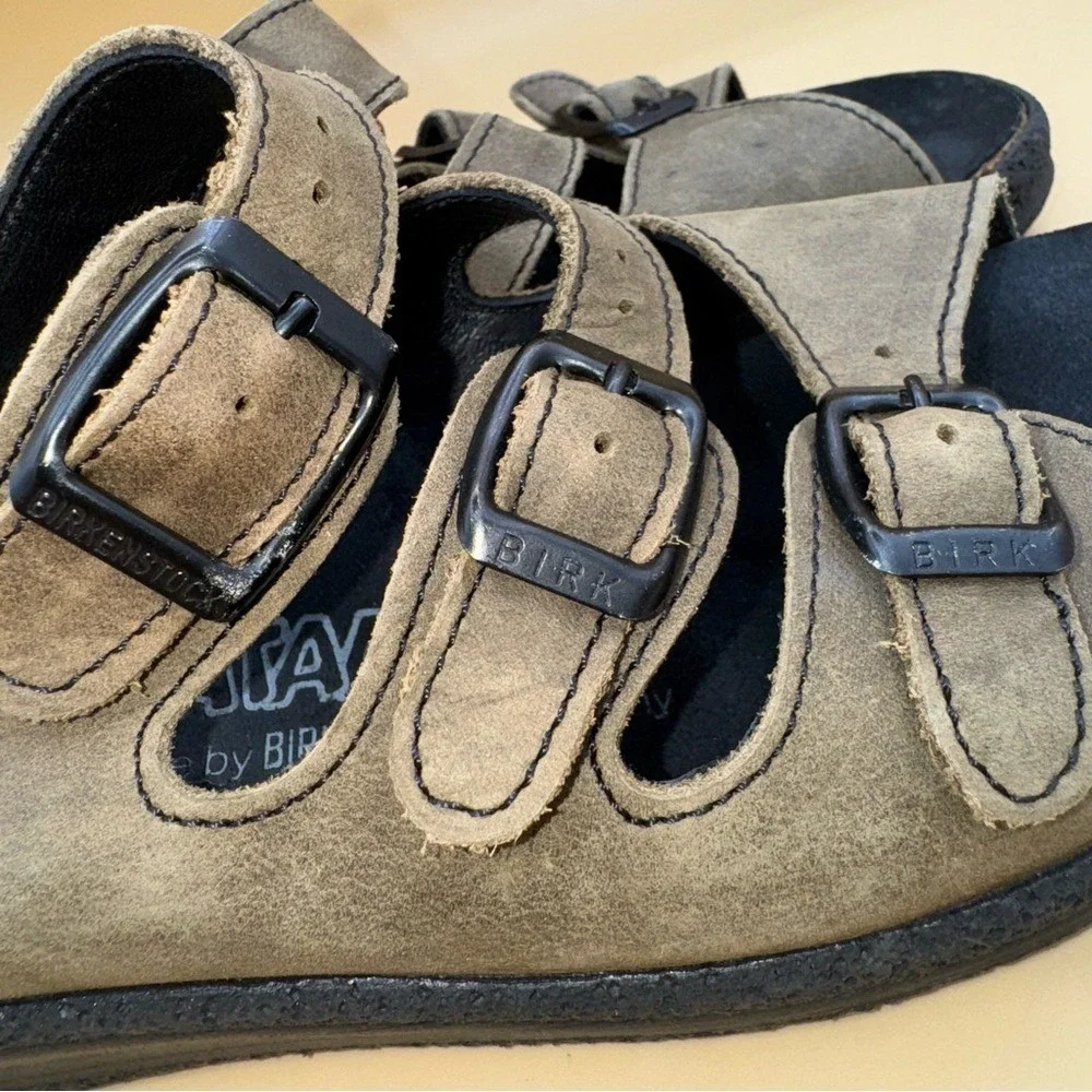 Birkenstock Tatami 3 Strap  Buckle Slide Sandals, Brown Nubuck Women's‎ 7 EUC